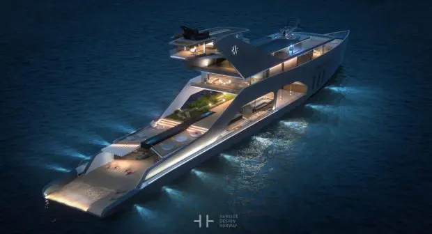 Hareide Design 108 Mega Yacht bei nacht