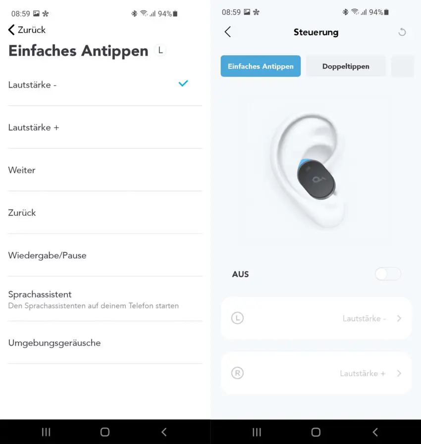 Bedienung der Soundcore Liberty 3 Pro EarBuds via App einstellbar