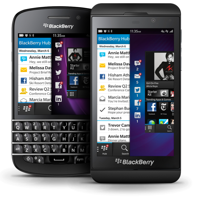 Abbildung von Blackberry Geräten mit Blackberry OS
