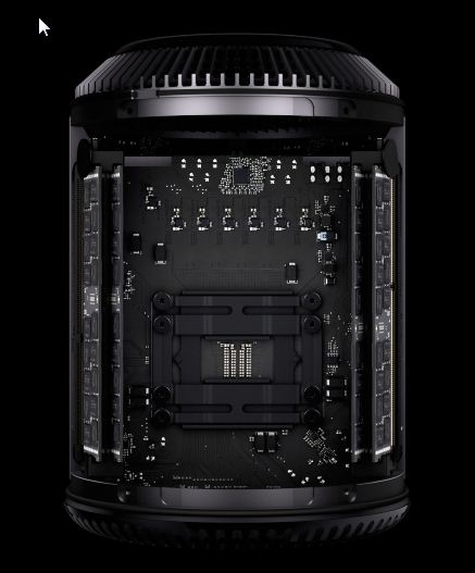 Apple Mac Pro mit Intel Xeon Prozessor und Thunderbold 2-Anschlüssen.