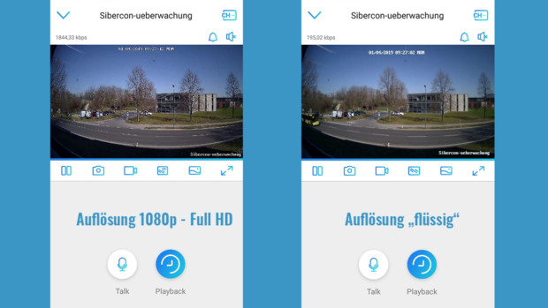 Auflösungsvergleich in der App Ansicht