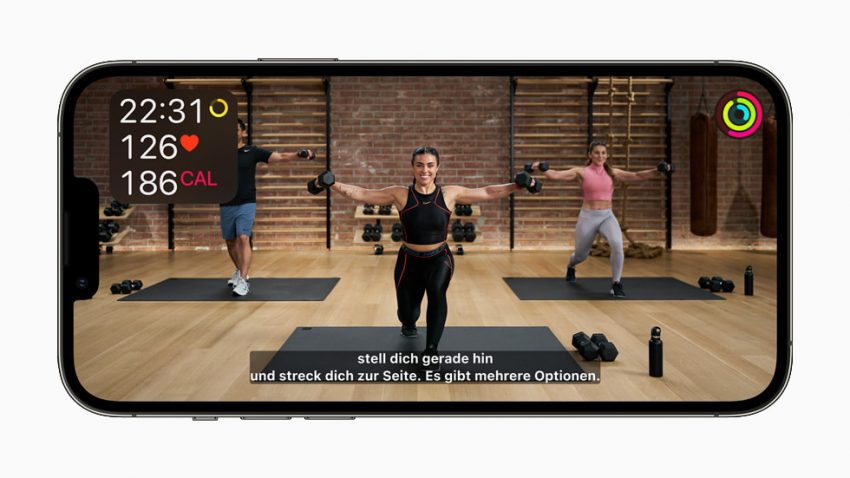 Eine Trainingseinheit auf einem iPhone mit deutschen Untertiteln.